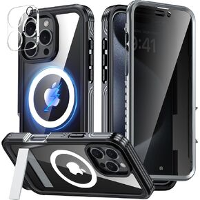 Magnetic & Stand for iPhone 16 Pro Max Case Built-in Privacy Screen Protector[360° Full Body Protection][Fit for Magsafe][Lens Protector] Heavy Duty Shockproof Case for iPhone 16 Pro Max Black
