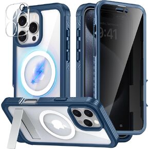 Magnetic & Stand for iPhone 16 Pro Max Case Built-in Privacy Screen Protector[360° Full Body Protection][Fit for Magsafe][Lens Protector] Heavy Duty Shockproof Case for iPhone 16 Pro Max Black