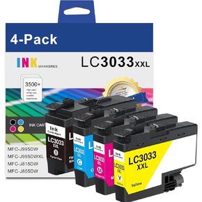 LC3033XXL Super High-Yield Ink Cartridges (4-Pack) - Compatible LC3033 BK/C/M/Y Ink Cartridges Replacement for Brother MFC-J995DW MFC-J995DWXL MFC-J815DW MFC-J805DW MFC-J805DWXL Printer