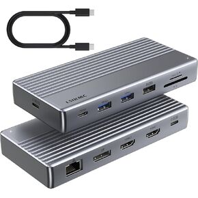 Laptop Docking Station,USB C Dock(11-in-1)with Support 4K Triple Displays,4K Dual HDMI,Single 8K DP,100W PD,4USB,Ethernet,SD Card Reader,Dual Monitor Laptop Dock Compatible with MacBook Dell/HP/Lenovo