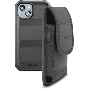 Encased 2-in-1 Belt Pouch with Rugged Case, Designed for iPhone 15 - Reinforced Holster Clip Phone Holder with Ultra Protective Cover - Black (Falcon Armor) Compatible with MagSafe