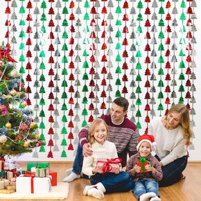 Lofaris 2Pack of Christmas Party Foil Fringe Curtains Winter Red Silver Green Tree Tinsel Photo Booth Props Merry Xmas New Year Ugly Sweater Party Decorations Photo Booth Props 3x3x6.6ft