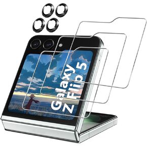 [3+4 Pack] Galaxy Z Flip 5 Screen Protector, 3 Pack Back Tempered Glass Screen Protector + 4 Pack Camera Lens Protector, Anti-Scratch, Bubble Free, HD Screen Protector for Samsung Galaxy Z Flip 5