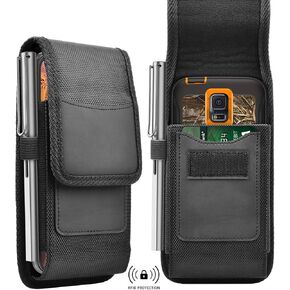 Phone Holster for Samsung Galaxy S24 S23 S22 Ultra S21 Plus S20 FE S10 A12 A32 A13 A53 Note 20 Ultra Moto G Power Stylus Pure LG Stylo 6 5 V60 Nylon Pouch Belt Holder Case with Clip Loop,Black