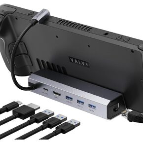 JSAUX Docking Station for Steam Deck/Rog Ally, 7-in-1 Steam Deck Dock with HDMI 4K@60Hz, DisplayPort, Gigabit Ethernet, 3 USB-A 3.0 and USB-C Charging Port Compatible with Valve Steam Deck Oled-HB0702