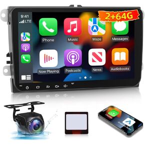 2+64G Android 13 Car Radio for VW Seat Passat Golf Skoda with Wireless Carplay & Android Auto - 9 Inch Double Din Touchscreen Stereo with WiFi/GPS/EQ/FM RDS/SWC + AHD Rear View Camera & MIC
