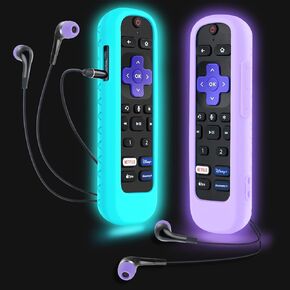 2Pack Case for Roku Headphone Remote, Battery Cover for Roku Voice Pro Remote, Rechargeable Control with Headphone Jack Silicone Sleeve Skin Glow in The Dark