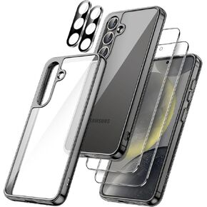JETech 5 in 1 Case for Samsung Galaxy S24+ / S24 Plus 5G with 2-Pack Each Tempered Glass Screen Protector and Camera Lens Protector, Non-Yellowing Shockproof Bumper Phone Cover (Clear)