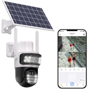 SANSCO 4MP Solar Security Cameras Wireless WiFi Outdoor, Battery Powered WiFi Camera for Home Security, Panoramic PTZ, 2-Way Audio, Human Detection, Color Night Vision, Spotlight Siren