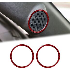 Compatible with Sticker Carbon Fiber A-Pillar Speaker Cover Door Audio Loudspeaker Ring Trim Cover Accessories for Ford Mustang 2015 2016 2017 2018 2019 2020 (2PC Red）