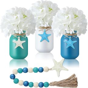 Karenhi 13 Pcs Spring Easter Mason Jar Table Centerpiece with Artificial Tulip Beaded Garland Spring Tiered Tray Decor Spring Easter Table Decor Tulip Mason Jar Spring Decoration