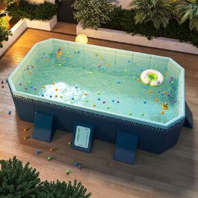 Non-Inflatable Kiddie Pool, Plastic Foldable Dog Swimming Pool Outdoor Backyard for Fun Water Play - Perfect for Kids and Adults, 116" L x 65" W x 21.7" H