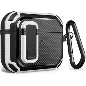 AirPod 3 Case Cover with Lock, Compatible with AirPods 3rd Generation(2021), Carbon Fiber, Full Drop Protection for AirPods 3, White