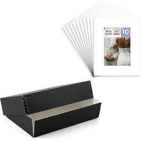 Golden State Art, 11x14 Archival Storage Box Black, Drop Front Design with Pack of 10 11x14 Black Picture Mats, Used for Photos, Photographic Prints, Art Crafts and Important Documents