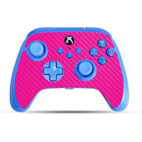 Carbon Fiber Gaming Skin Compatible with PowerA Xbox Series X|S Enhanced Wired Controller - Solid Hot Pink - Premium 3M Vinyl Protective Wrap Decal Cover | Crafted in The USA by MightySkins