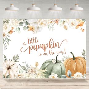 Little Pumpkin Baby Shower Backdrop Fall Autumn White Floral Leaves Photography Background Kids Girls Newborn Baby Shower Party Party Decorations Supplies Banner Photo Studio Booth Props 7x5ft