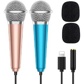 PoP voice 2PCS Mini Microphone for iPhone iPad Small ASMR Tiny Microphone for Video Recording, Singing, Vlogging, YouTube Two Mics Silver and Rose Golden
