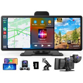 شاشة Carplay محمولة مقاس 9.3 بوصات وكاميرا داش 4K قابلة للتعديل، ADAS، Carplay لاسلكي وAndroid Auto، مكالمات بدون استخدام اليدين، انعكاس الهاتف، ملاحة GPS، BT