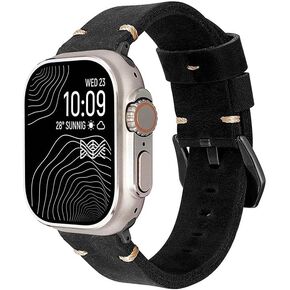 Handmade Double Sided Leather Bands Compatible with Apple Watch Ultra 2/Ultra Band 49mm 46mm 45mm 44mm 42mm ，Men Retro Design Grain Genuine Leather Band For iWatch Series SE 10 9 8 7 6 5 4 3 2 1