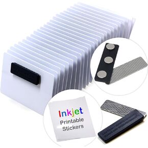 Great DIY Kit for 24 Sets of Magnetic Name Badges, Including 24 Premium PVC Cards, Badge Magnets & Transparent Laser Printable Stickers - Making 24 Professional Name Tags for Office or Family Events