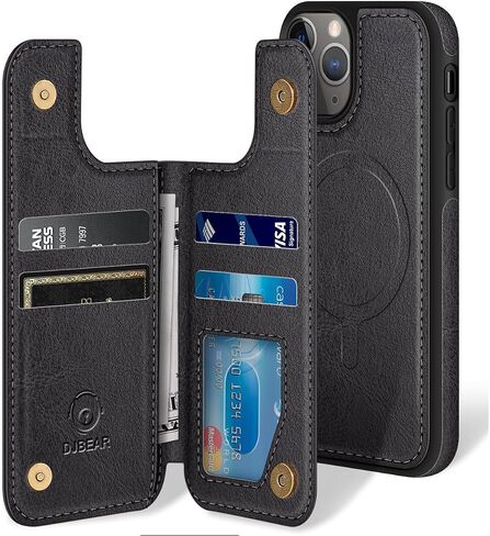 for iPhone 11 6.1" Phone case[Compatible with magsafe][RFID Blocking Leather][Magnetic 2-in-1 Detachable][Back Flip Folio Wallet Cases] Shockproof Men Women Cover for Apple 11 Black in Saudi Arabia