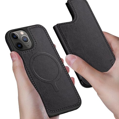 for iPhone 11 6.1" Phone case[Compatible with magsafe][RFID Blocking Leather][Magnetic 2-in-1 Detachable][Back Flip Folio Wallet Cases] Shockproof Men Women Cover for Apple 11 Black in Saudi Arabia