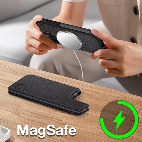for iPhone 11 6.1" Phone case[Compatible with magsafe][RFID Blocking Leather][Magnetic 2-in-1 Detachable][Back Flip Folio Wallet Cases] Shockproof Men Women Cover for Apple 11 Black in Saudi Arabia