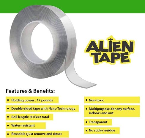 شريط Alientape 4 لفات نانو مزدوج الجوانب، مقابض شفافة لاصقة متعددة الأغراض وقابلة للإزالة - قابلة للغسل وقوية وشديدة التحمل لإطار صور السجاد ديكور كما يظهر على التلفزيون in Kuwait