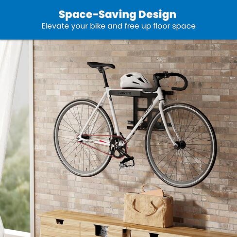 Mount-It! Bike Wall Mount Rack with Shelf and Hooks, Horizontal Indoor Bike Rack Garage Home, Space Saving Wall Mounted Hanger for a Single Road, Mountain or Other Bicycle with Extra Storage, Black in Kuwait