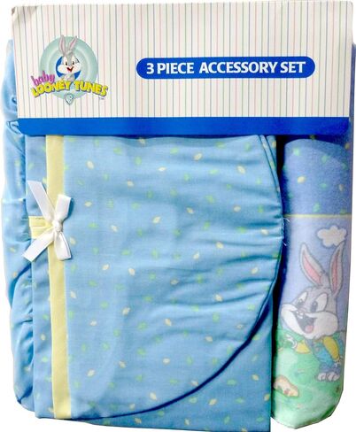 Baby Looney Tunes 3 Piece Playday Accessory Set - Crib Skirt, Flannel Receiving Blanket, Diaper Stacker in Saudi Arabia