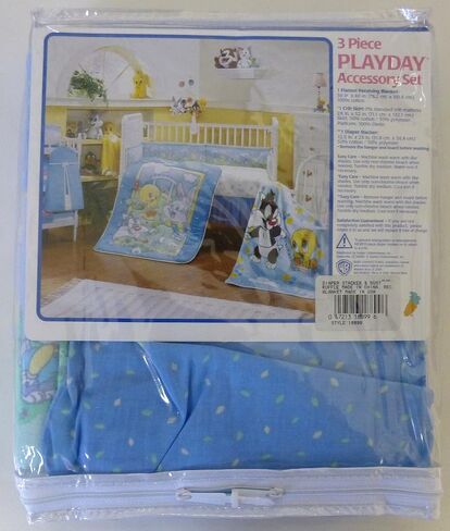 Baby Looney Tunes 3 Piece Playday Accessory Set - Crib Skirt, Flannel Receiving Blanket, Diaper Stacker in Saudi Arabia