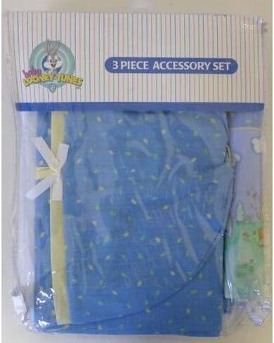 Baby Looney Tunes 3 Piece Playday Accessory Set - Crib Skirt, Flannel Receiving Blanket, Diaper Stacker in Saudi Arabia
