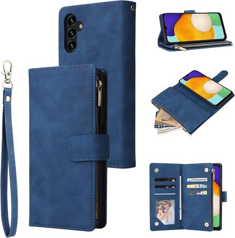 QLTYPRI Wallet Case for Samsung Galaxy A15 4G/5G, Premium Vintage PU Leather Zipper Pocket Case with Card Holder Slots Magnetic Closure Kickstand Wrist Strap Shockproof Flip Folio Case - Coffee in Saudi Arabia