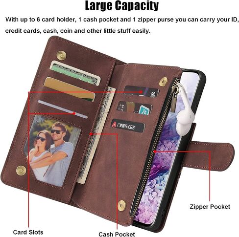 QLTYPRI Wallet Case for Samsung Galaxy A15 4G/5G, Premium Vintage PU Leather Zipper Pocket Case with Card Holder Slots Magnetic Closure Kickstand Wrist Strap Shockproof Flip Folio Case - Coffee in Saudi Arabia