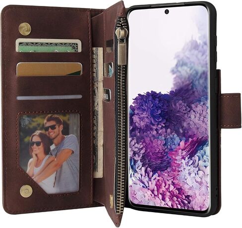 QLTYPRI Wallet Case for Samsung Galaxy A15 4G/5G, Premium Vintage PU Leather Zipper Pocket Case with Card Holder Slots Magnetic Closure Kickstand Wrist Strap Shockproof Flip Folio Case - Coffee in Saudi Arabia