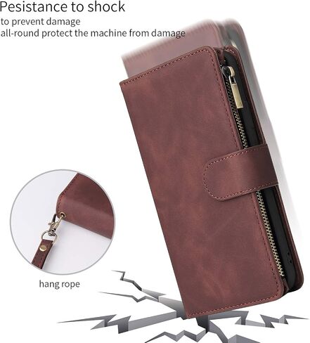 QLTYPRI Wallet Case for Samsung Galaxy A15 4G/5G, Premium Vintage PU Leather Zipper Pocket Case with Card Holder Slots Magnetic Closure Kickstand Wrist Strap Shockproof Flip Folio Case - Coffee in Saudi Arabia