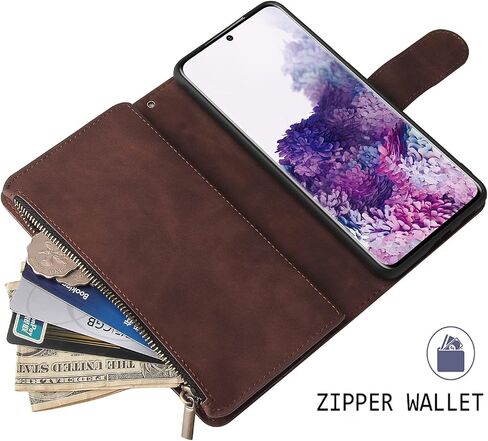 QLTYPRI Wallet Case for Samsung Galaxy A15 4G/5G, Premium Vintage PU Leather Zipper Pocket Case with Card Holder Slots Magnetic Closure Kickstand Wrist Strap Shockproof Flip Folio Case - Coffee in Saudi Arabia