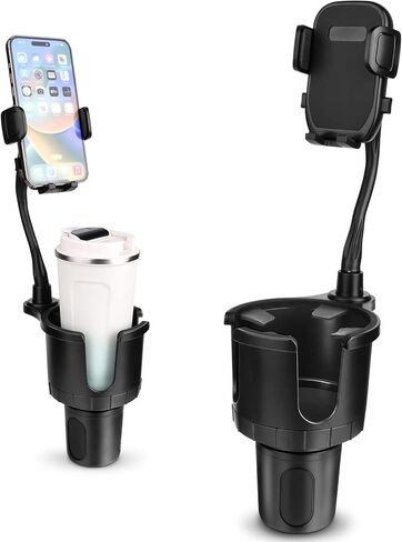 2 in 1 Car Phone Holder, 1 Pack Cup Holder Extender for Car with Adjustable Extender Gooseneck Base, 360° Rotating Universal Cup Holder Compatible with All 4-7 in Cell Phones in Saudi Arabia