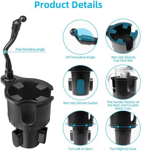 2 in 1 Car Phone Holder, 1 Pack Cup Holder Extender for Car with Adjustable Extender Gooseneck Base, 360° Rotating Universal Cup Holder Compatible with All 4-7 in Cell Phones in Saudi Arabia