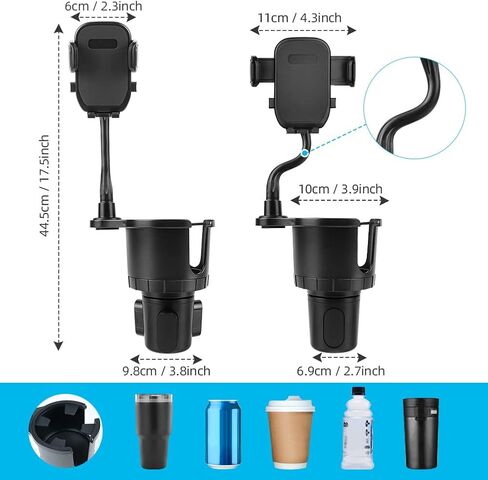 2 in 1 Car Phone Holder, 1 Pack Cup Holder Extender for Car with Adjustable Extender Gooseneck Base, 360° Rotating Universal Cup Holder Compatible with All 4-7 in Cell Phones in Saudi Arabia