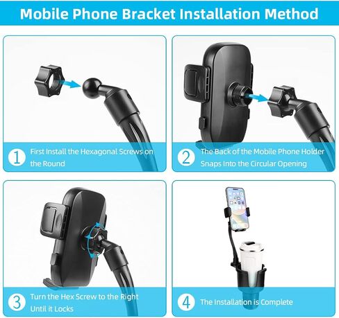 2 in 1 Car Phone Holder, 1 Pack Cup Holder Extender for Car with Adjustable Extender Gooseneck Base, 360° Rotating Universal Cup Holder Compatible with All 4-7 in Cell Phones in Saudi Arabia