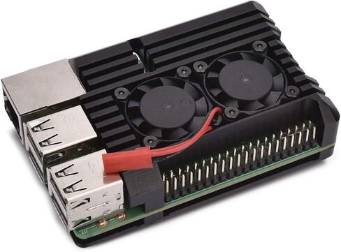 Raspberry Pi 3 Model B+ حافظة ألومنيوم مع مروحة تبريد مزدوجة وغطاء معدني أسود متوافق مع Raspberry Pi 3 Model B (مع مروحة مزدوجة) in Kuwait