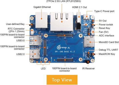 لوحة حامل Orange Pi CM5 مع منافذ LAN 2×2.5G، 1×منفذ Gigabit LAN، 3×موصلات CM5 قياسية، 4×منافذ كاميرا، HDMI وUSB، لوحة قاعدة CM5 متوافقة مع لوحة Orange Pi CM5 الأساسية in Saudi Arabia