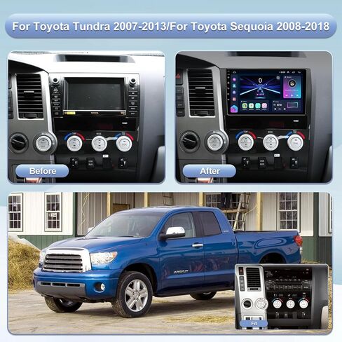 5GWiFi ترقية راديو ستيريو للسيارة تويوتا تندرا 2007-2013 تويوتا سيكويا 2008-2018 - Carplay اللاسلكي ونظام تحديد المواقع العالمي للملاحة التلقائي - 4 جيجابايت + 32 جيجابايت 10.2 بوصة تعمل باللمس بلوتوث RDS FM SWC in Kuwait