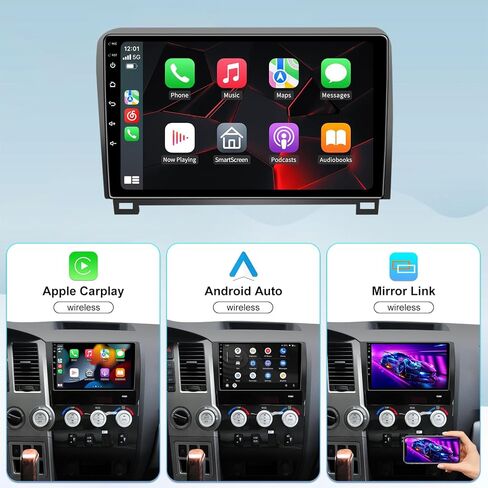 5GWiFi ترقية راديو ستيريو للسيارة تويوتا تندرا 2007-2013 تويوتا سيكويا 2008-2018 - Carplay اللاسلكي ونظام تحديد المواقع العالمي للملاحة التلقائي - 4 جيجابايت + 32 جيجابايت 10.2 بوصة تعمل باللمس بلوتوث RDS FM SWC in Kuwait