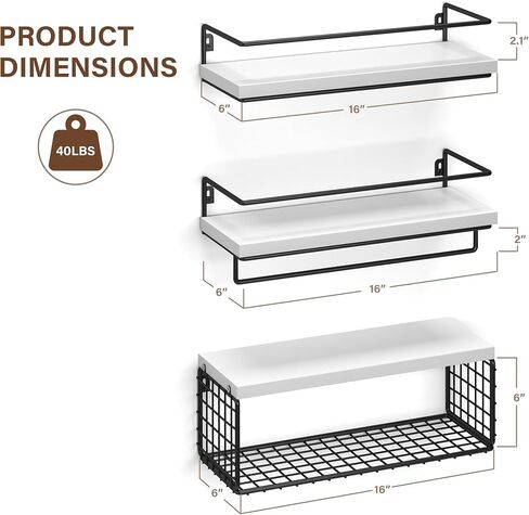 3+1 أرفف حمام مثبتة على الحائط، رف حمام فوق المرحاض مع سلة سلكية وقضيب منشفة، أرفف حائط عائمة للتخزين للحمام والمطبخ وغرفة النوم وغرفة المعيشة والمكتب، بني داكن in Kuwait