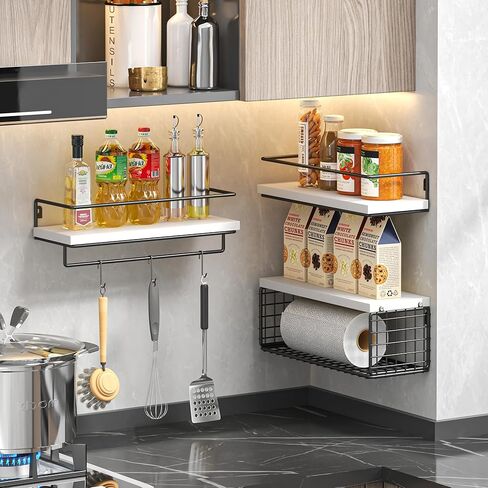 3+1 أرفف حمام مثبتة على الحائط، رف حمام فوق المرحاض مع سلة سلكية وقضيب منشفة، أرفف حائط عائمة للتخزين للحمام والمطبخ وغرفة النوم وغرفة المعيشة والمكتب، بني داكن in Kuwait