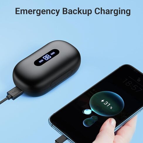 Bluetooth Headphones Ear Buds 180Hrs Playback Wireless Earbuds 4-Mic HD Call LED Display Charging Case IPX7 Waterproof Sport Bluetooth 5.3 Earphones with Earhooks for iOS Andriod Phone Laptop Black in Kuwait