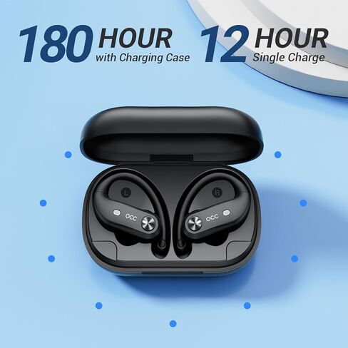 Bluetooth Headphones Ear Buds 180Hrs Playback Wireless Earbuds 4-Mic HD Call LED Display Charging Case IPX7 Waterproof Sport Bluetooth 5.3 Earphones with Earhooks for iOS Andriod Phone Laptop Black in Kuwait