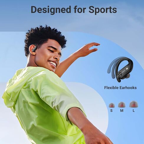 Bluetooth Headphones Ear Buds 180Hrs Playback Wireless Earbuds 4-Mic HD Call LED Display Charging Case IPX7 Waterproof Sport Bluetooth 5.3 Earphones with Earhooks for iOS Andriod Phone Laptop Black in Kuwait